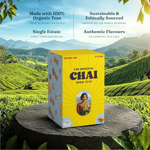 Image of Dorje Teas The Original Chai | 15 Pyramid Teabags (Pack of 1) | Organic Garden Fresh CTC Black Tea | Creamy & Aromatic Kadak Doodh Chai | No Artificial Flavours | 15 Cups