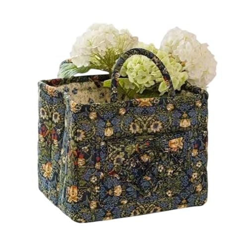 Cesta de tela, organizador floral bohemio para almacenamiento de juguetes, ropa de bebé con asa plegable, contenedor decorativo para dormitorio, despensa, guardería, dormitorio y baño, 13 x 10.6 x