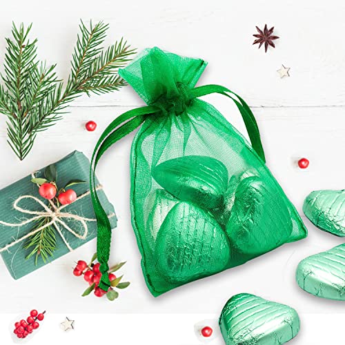Image of Dealglad 50pcs Drawstring Organza Jewelry Candy Pouch Christmas Wedding Party Favor Gift Bags (4x6, Green)