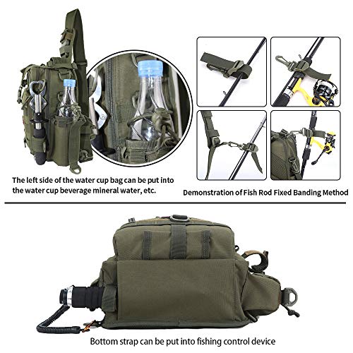 Yvleen Fishing Tackle Backpack Storage Bag，Water-Resistant Fishing Backpack With Rod Holder，Fishing Gear Bag Gift For Men #TOP4