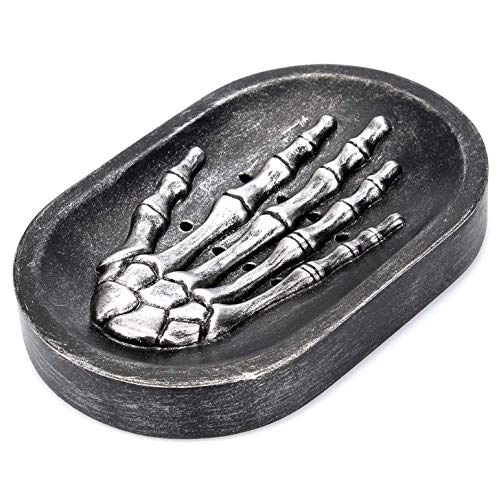 Personalized Skull Ghost Claw Resin Soap Tray Dish Draining Soap Dish Bar Holder Container for Shower Bathroom Sink Bathtub Dish Soap Box Case (Black)
