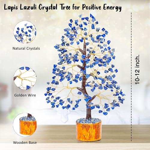 Image of Crocon Lapis Lazuli Crystal Tree of Life, Healing Stones, 10-12 | money tree Women, Gifts for Mom Birthday, Crystal Tree for Positive Home Office Blue Decor, Spiritual Gift for Women & Men