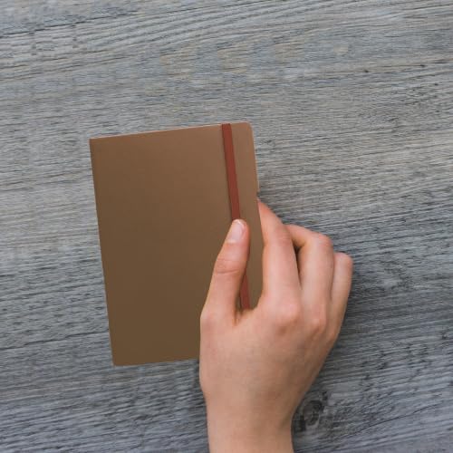 Image of Anupam Fluct A7 Hard Bound Journal | 128 Pages 80gsm | Matte Finish PVC Cover Aesthetic Diary | pH Neutral & Acid Free Ruled Paper | Matching Elastic Lock | For Journaling (Pack of 2 Tan)