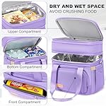 Lunch Box for Men Women - Double Deck Insulated Lunch Bag, Large Leak Proof Tote Cooler, Wide Open Dual Compartment Lunch Bags with Shoulder Strap, For Work Picnic Hiking Beach, Purple - Image 3