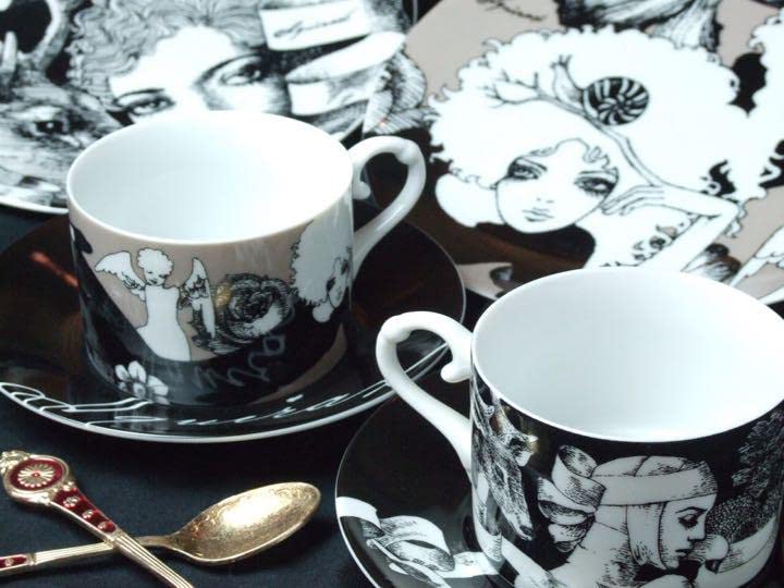 Amazon.co.jp: 宇野亜喜良 絵皿 2種カップ＆ソーサー 2種 全4種セット