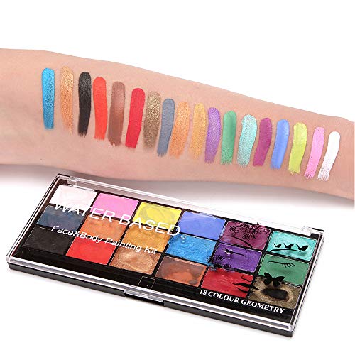 Loijon Kit de Pintura de Rosto 18 Cores Lavável à Base de Água Pintura Corporal Com 2 Pincéis Paleta