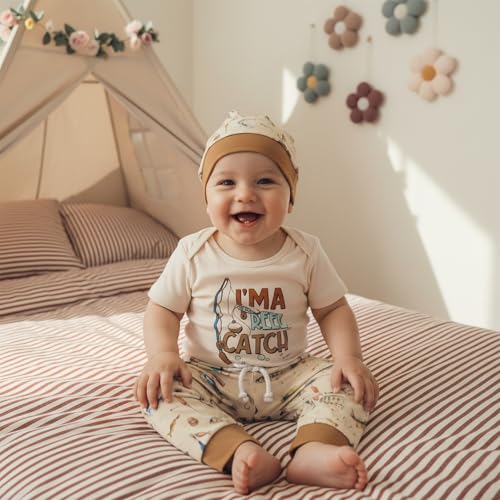 Image of Amnnchya Newborn Baby Boy Clothes Fishing Short Sleeve Romper Shirt Tops Pants Summer Spring Outfits Cute Hat Set