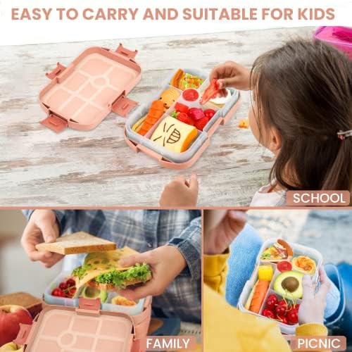 Bugucat Lunch Box 1000 ML, Bento Box Container Meal Containe, 6 Compartment Design Food Containers for Lunch Snacks,Lunch Box for Adults and Kids BPA-Free,Pink
