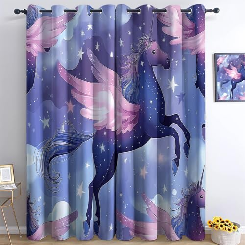 100% Blackout Curtains Fantasy Unicorn Wings, Microfiber Bla