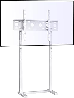 UNHO Floor TV Stand White, Slim TV Stand Height Adjustable TV Bracket Stand Universal TV Mount for 32”-65” Flat Panel LED LCD Screens Max VESA 600x400 up to Loading Weight 40KG
