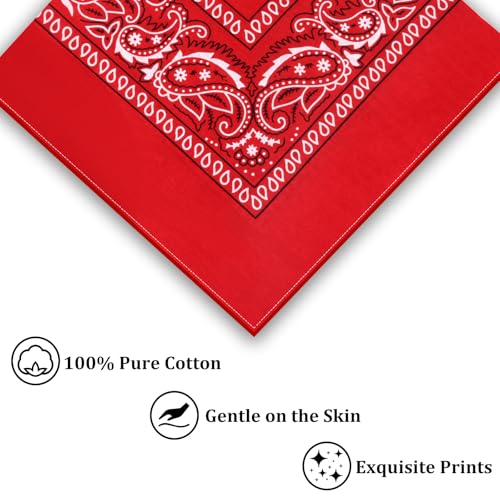 Urskytous 2PC BANDANAS 2 Pack 100% Cotton Bandanas For Men & Women, Novelty Print Paisley Bandana Headband Scarf Handkerchief Wristband Cowboy Neckerchief Head Wrap Face Mask Gift Sets Red And Black thumb #6