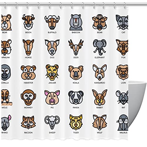 Rideau de douche animaux grand format imperméable 183 x 183 cm multicolore