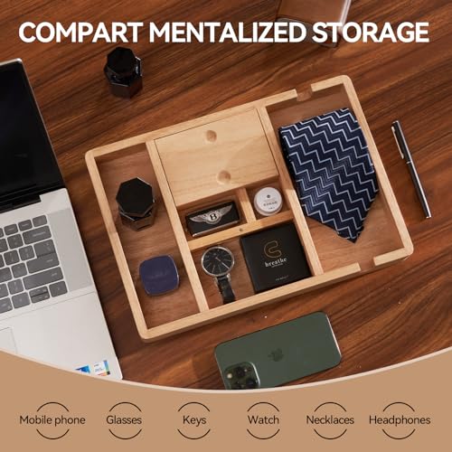 KIRIGEN Wood Nightstand Organizer Tray EDC Tray Jewelry Tray Valet Tray Phone Charge Tray Desk Storage Organizer Tray for Home Bedroom Natural(SSP-NA) - Thumbnail 4