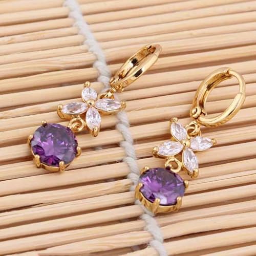 Boucles d'oreilles pendantes or améthyste anti-allergie créoles légères femme