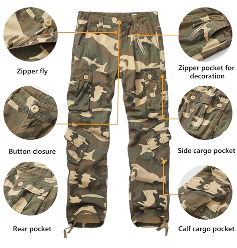 Cargo Pants for Men Casual Outdoor Relaxed Fit Camo Work Pants with 8 Pockets No Belt3