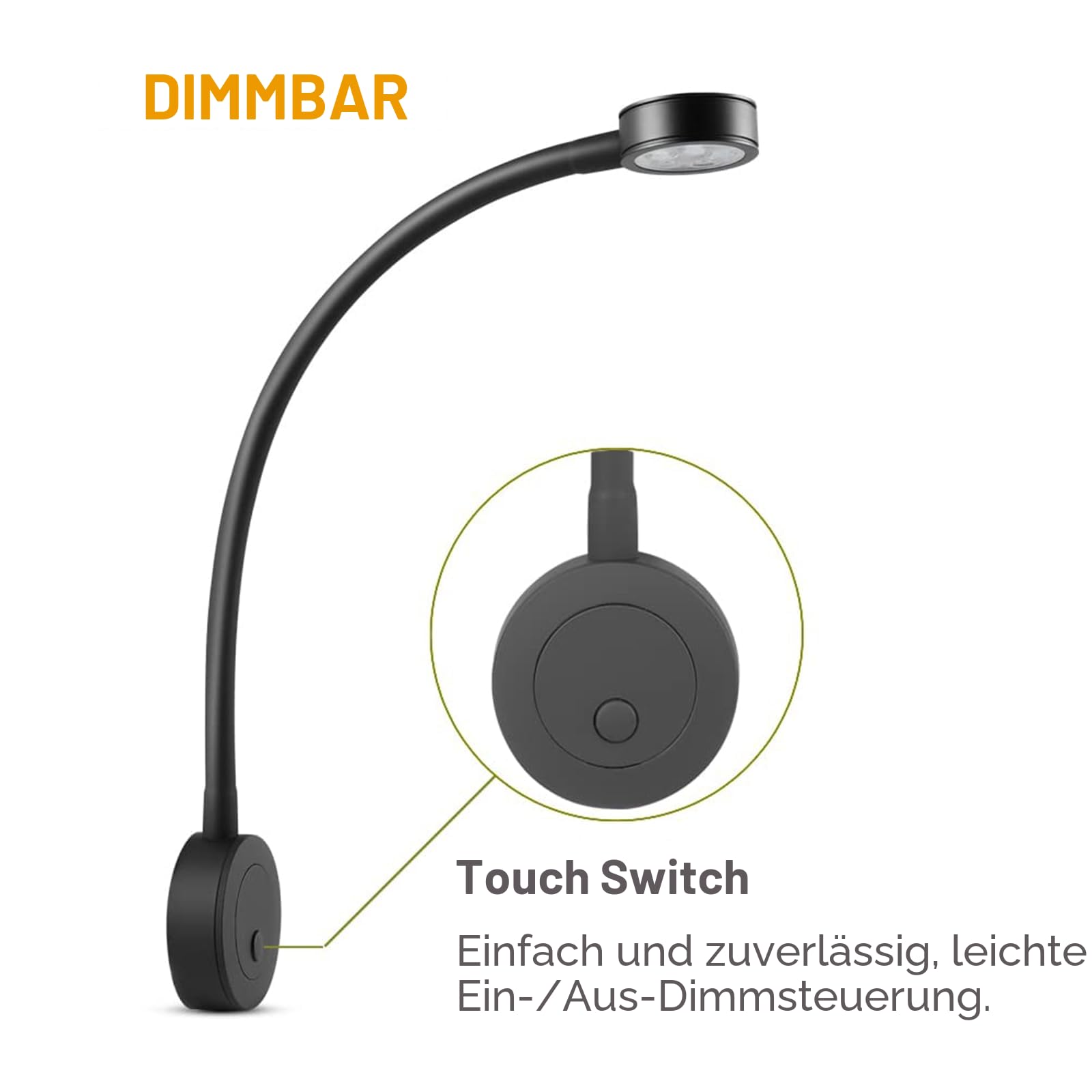 acegoo Leselampe 12V LED Dimmbar Bett Lampe, Flexible Wandmontage Schwanenhals Nachttisch DC 12-24V 3200K mit Dimmerschalter & USB-Ladegerät, 2PCS für Boot Wohnmobil Auto Camper Van Yacht (Schwarz)