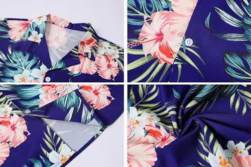 Image of Cromoncent Matching Hawaiian Outfits for Family, Dad and Son Matching Luau Beach Tropical Shirts Mommy Daughter Tropical Sets