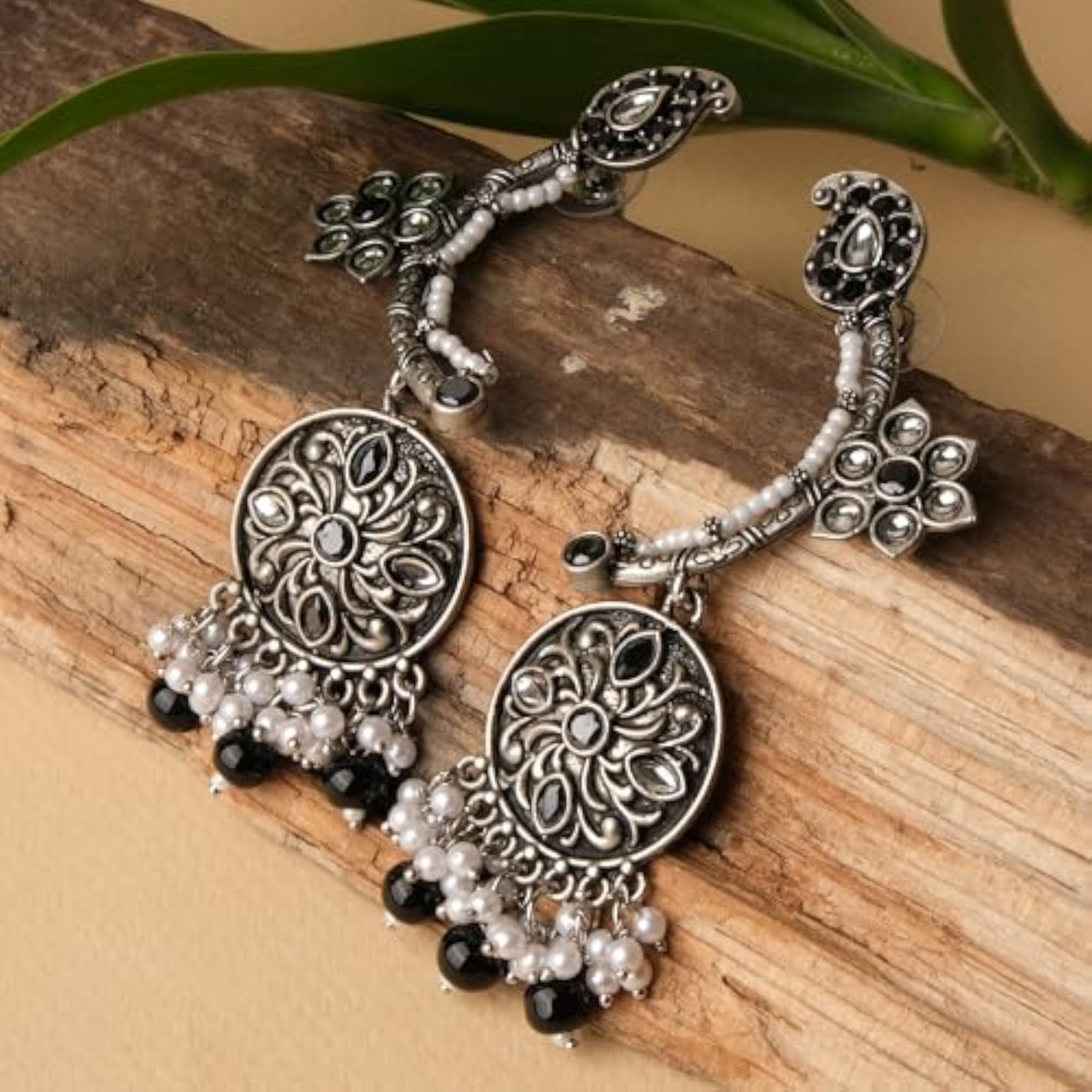 Oxidised Chaand Ambi Beaded Earrings Anti Tarnish, Light Weight