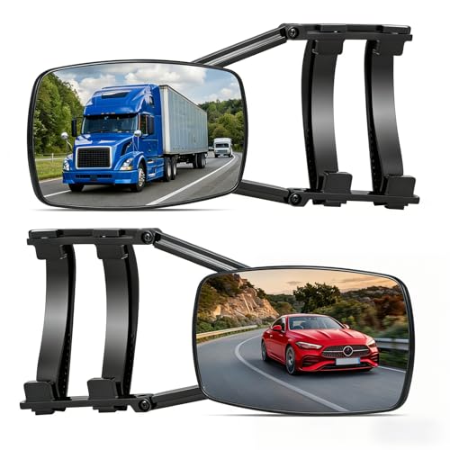 Towing Mirrors for Car & Caravan | 2 PCS 360 Adjustable Blind Spot Mirrors with Convex & Flat Glass | Universal Clip-On Mirror Extension for SUV Trailer RV & Van