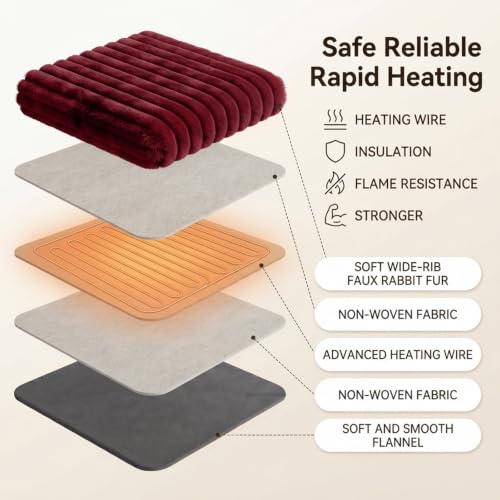 Image of Heated Blanket Electric Throw 50″x60 ″Inch - Thick Striped Flannel Electric Blanket,10 Heating Levels, 1-12 Hours Auto Off, Fast Heating Heating Blanket with Overheat Protection.
