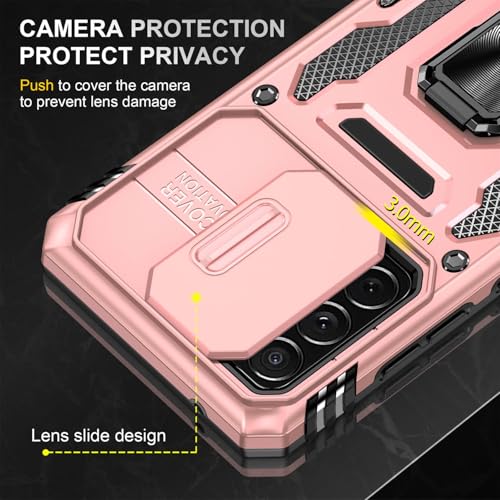 Image of Vaku Luxos Aegis Armor Slide TPU Back Cover Case for Samsung Galaxy A53 5G with Magnetic Ring Holder Kickstand Camera Screen Protector- Pink