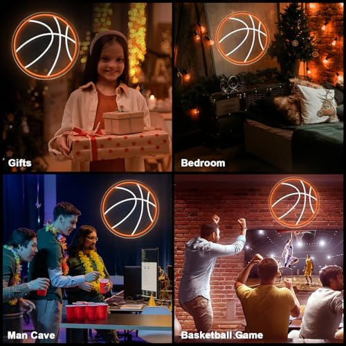 Image of Basketball Neon Sign, 12.6 inchx12.6 inch Basketball Led Neon Light for Wall Decor, Powered by USB Wall Decor Aesthetic for Room Bedroom Sports Decor Gift for Christmas Birthday