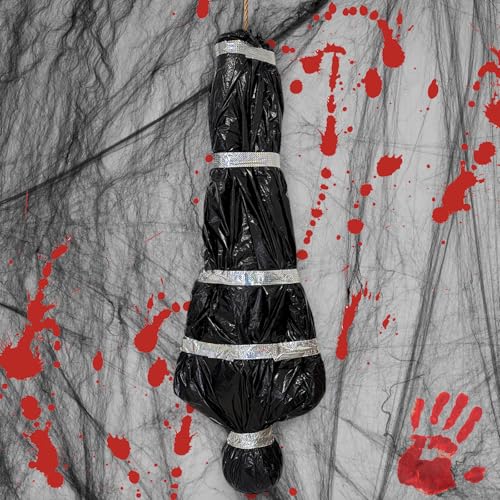 Halloween Hanging Dead Body Decoration 60 inch Dead Victim Props Scary Fake Inflatable Corpse in Bag for Indoor Outdoor Decor Haunted House Black