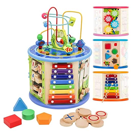 Activity Cube Wooden Center 8-in-1 Educational Toys Best Learning Toys for Boys or Girls