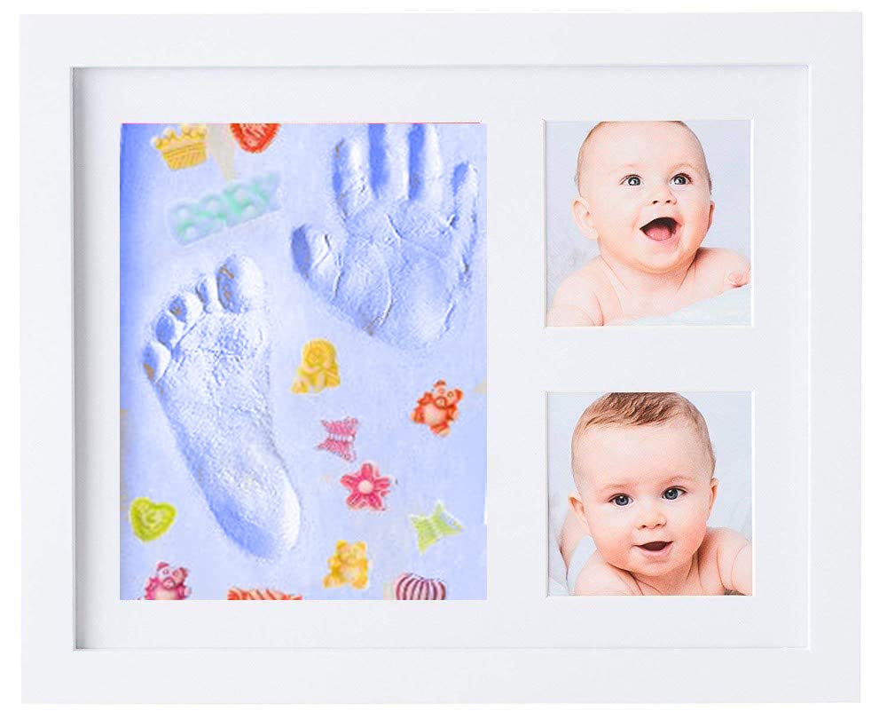 BABIES BLOOM Baby Clay Handprint & Footprint Photo Frame for Newborn Girls and Boys | Baby Imprint Frame | Baby Clay Impression Kit Frame(White/Blue With Decor)