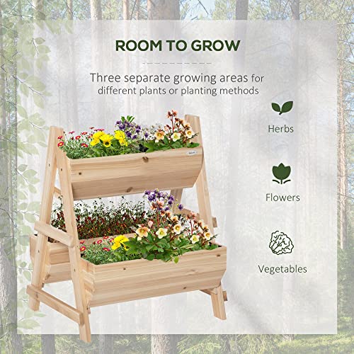 Outsunny 3 Tier Verctial Raised Garden Bed, Wooden Elevated Planter Box With Fabric Liner And Drainage Holes, For Vegetables, Herbs, Flowers, Natural #TOP3