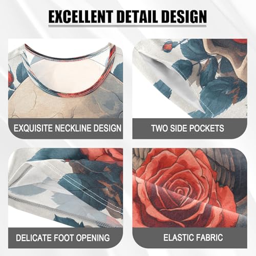 senya Short Sleeve Pajamas Sets Summer Cotton Sleepwear Red Flower Skull4