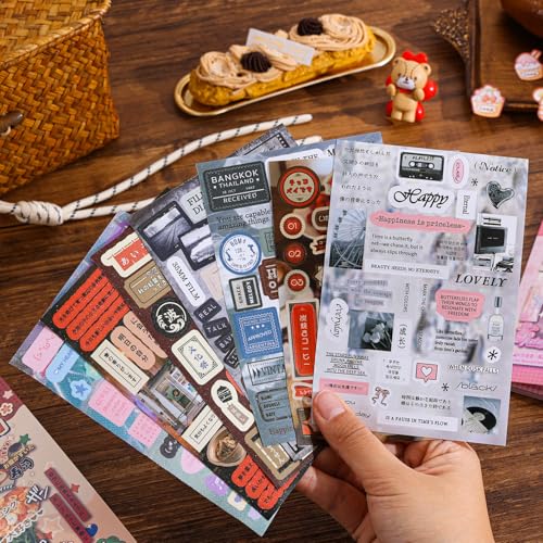 Image of Girl's Japanese Retro Words Sticker Book, 700+ Kawaii Japanese Phrase Stickers, Cute Kanji Kana Quote Stickers Book for DIY Scrapbooking Journaling Handbook Decoration