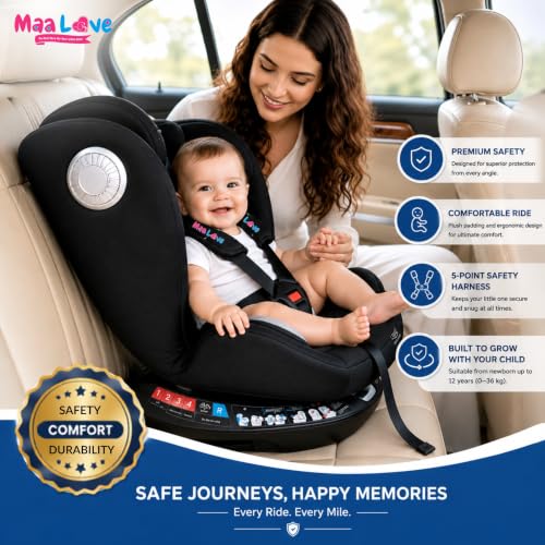 Image of Premium (6 in 1) Car Seat 360 Rotating Recliner Baby Car Seat for 0 to 12 Years Forward Facing & Rear Facing, 5-Adjustable Recline Levels, Adjustable Headrest with 5-Point Safety Harness