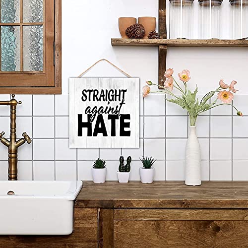 Plaque en bois Straight Against Hate décoration murale rétro chic - 5