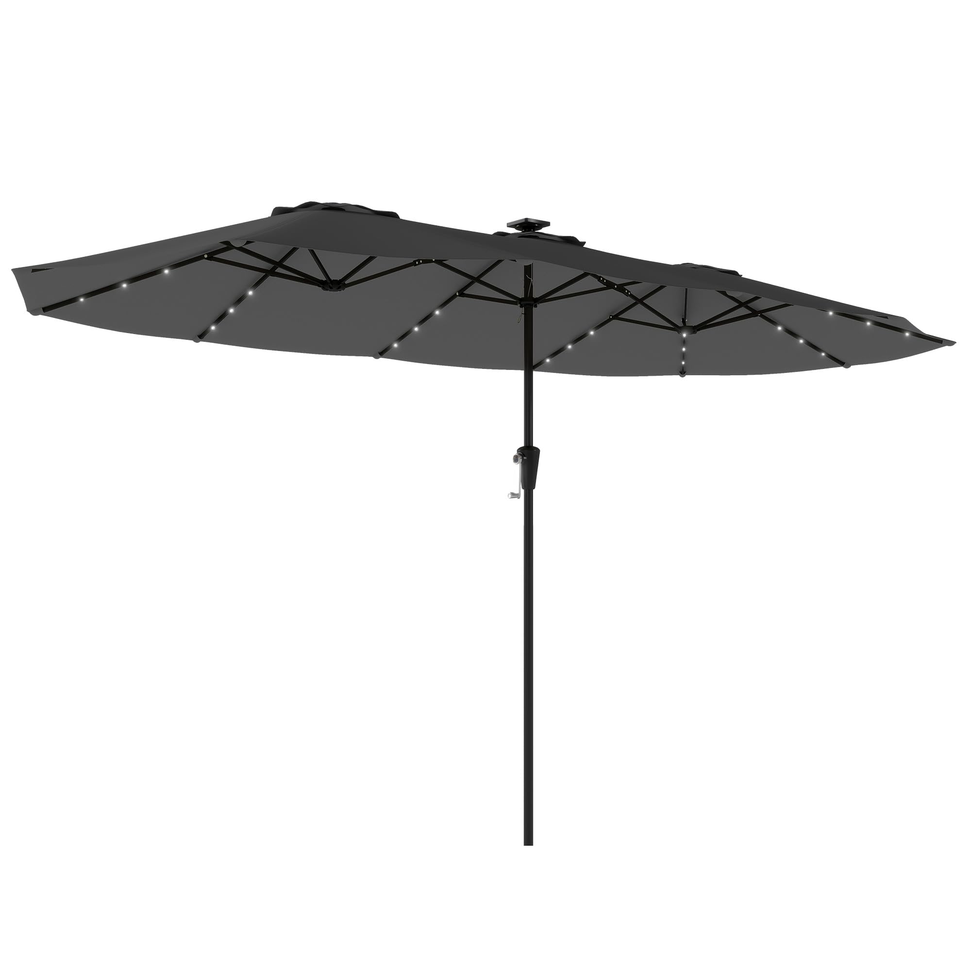 Outsunny Sombrilla Doble con 36 Luces LED Solares, 4x2 m, Sombrilla Terraza Exterior con Manivela, UPF50+, 12 Varillas, Resistente al Agua, Parasol para Jardín, Terraza, Patio