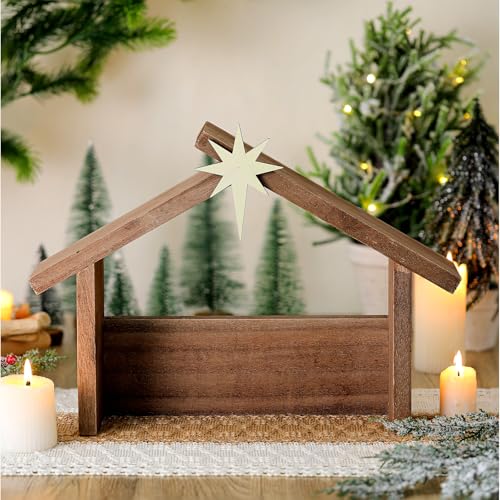 Wesiti Weihnachtskrippe aus Holz, Weihnachtskrippe mit Dachstern, 36,7...