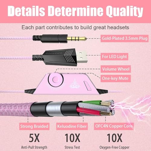 Image of BENGOO G9000 Professional Gaming Headset for PS4, PC, Xbox One Controller, Noise Cancelling Over Ear Headphones with Mic, LED Light, Bass Surround, Soft Memory Earmuffs for Laptop - Pink