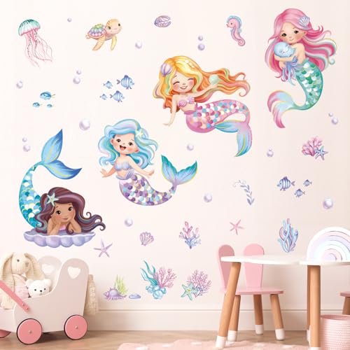 decalmile Under The Sea Mermaid Wall Decals Ocean Fish Starfish Turtle Wall Stickers Baby Nursery Girls Bedroom Bathroom Wall Decor - Image 2