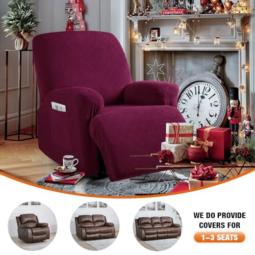 Image of VANSOFY Recliner Chair Cover, 3-Pieces Stretch Recliner Covers for Recliner Chair Soft Reclining Chair Slipcover Furniture Protector for Dogs Cats(Burgundy)