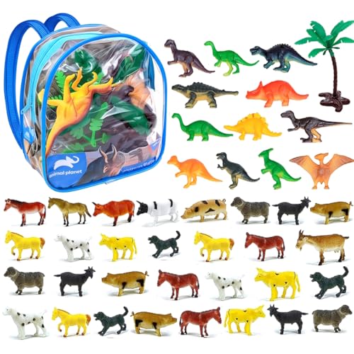 Mochila Fazendinha com 42 Bichos da Fazenda e Dinossauros