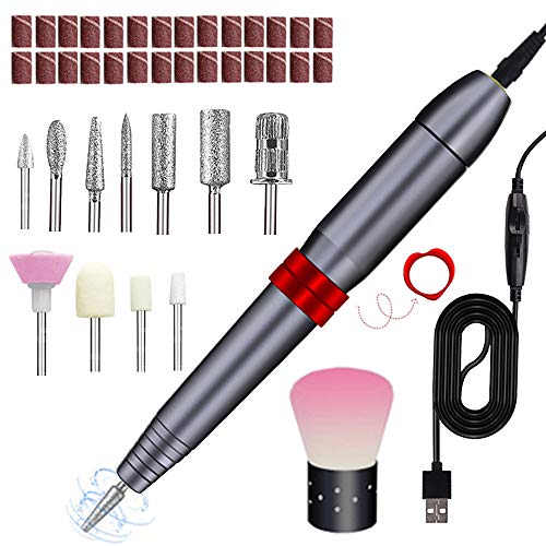 Torno para Uas, Lima de Uas Profesionales con Set de 11 Tipos de Brocas de Pulido Pedicura, Lima Electrica Uas de Vlocidad Ajustable para Manicura Pedicura, Set de Manicura para Saln DIY,Gris
