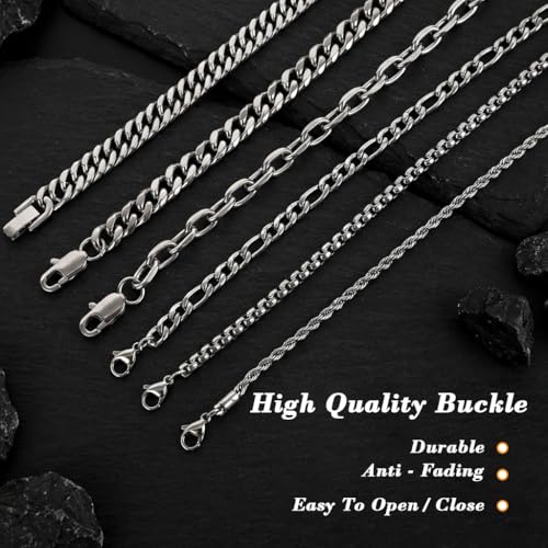 Image of SANNIDHI 6Pcs Bracelet for Man Women Silver Stainless Steel Cuban Link Men Bracelet Metal Rope Paperclip Stackable Bracelets Set Birthday Valentine's Day Gifts for Men