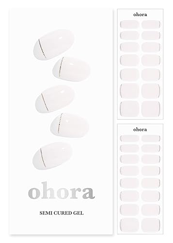ohora Tiras de uñas de gel semicuradas (forro N dorado), rango de tamaño extendido, funciona con cualquier lámpara de uñas, calidad de salón, larga