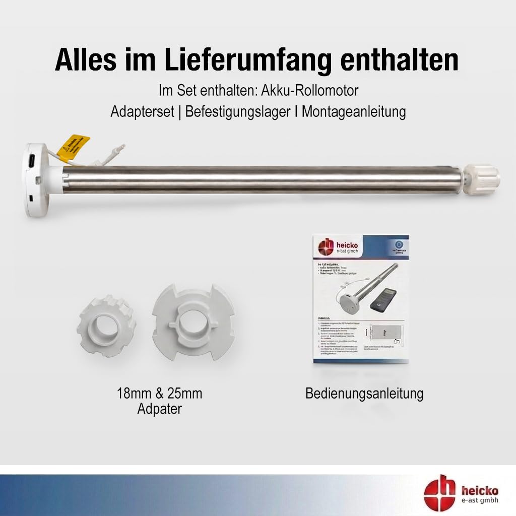 AKKU-Rohrmotor, elektronisch einstellbare Endlagen, 0,3 Nm mit Adapter für 18 u. 25 mm Rundwelle, Funkprotokoll BI (1 ST)