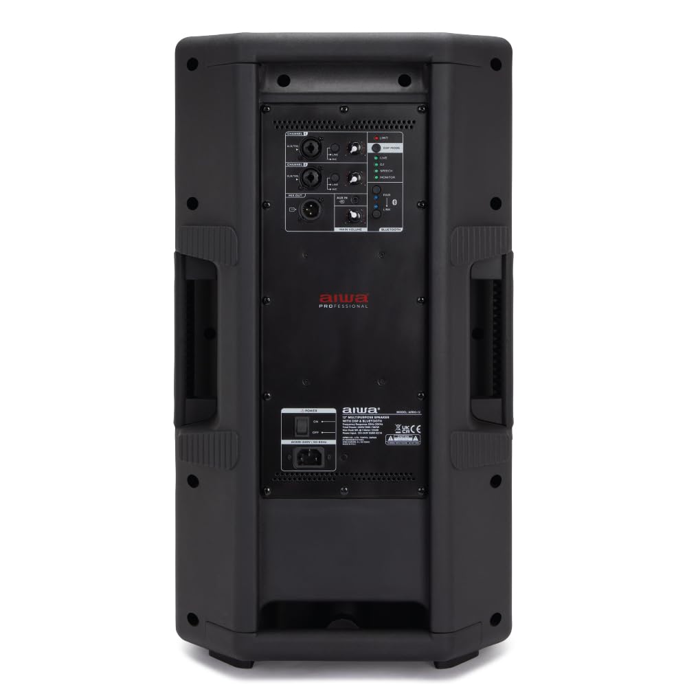AIWA APRO-12 Altavoz autoamplificado de 12" con Bluetooth 5.0 TWS y DSP, 250 W RMS biamplificado Clase D, 122 dB, entradas XLR/Jack, Salida de Mezcla, 220 V