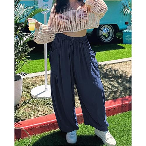 Women High Waist Pleated Pants Loose Casual Trendy Wide Leg Pants2