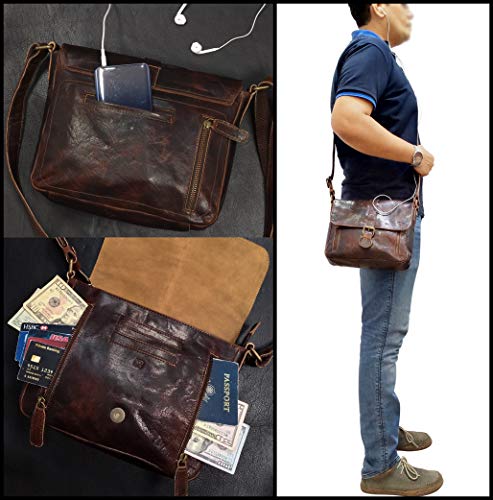 Image of Genuine Leather Crossbody Purse and Handbags - Crossover Bag Over the Shoulder