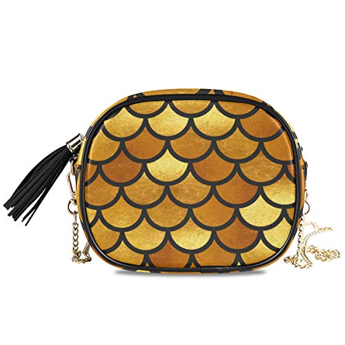 Preisvergleich Produktbild QMIN Umhängetasche Ozean Meer Meerjungfrau Waage, kleine Handtasche Geldbörse, PU-Leder Schultertasche Organizer mit Kettenriemen Quasten für Frauen Mädchen Damen, multi