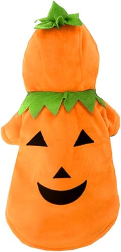 Miniatura 3 de Disfraz de calabaza de Halloween para perro, gato, trajes de cosplay para mascotas, ropa de forro polar con capucha, suéter, abrigo, disfraces de