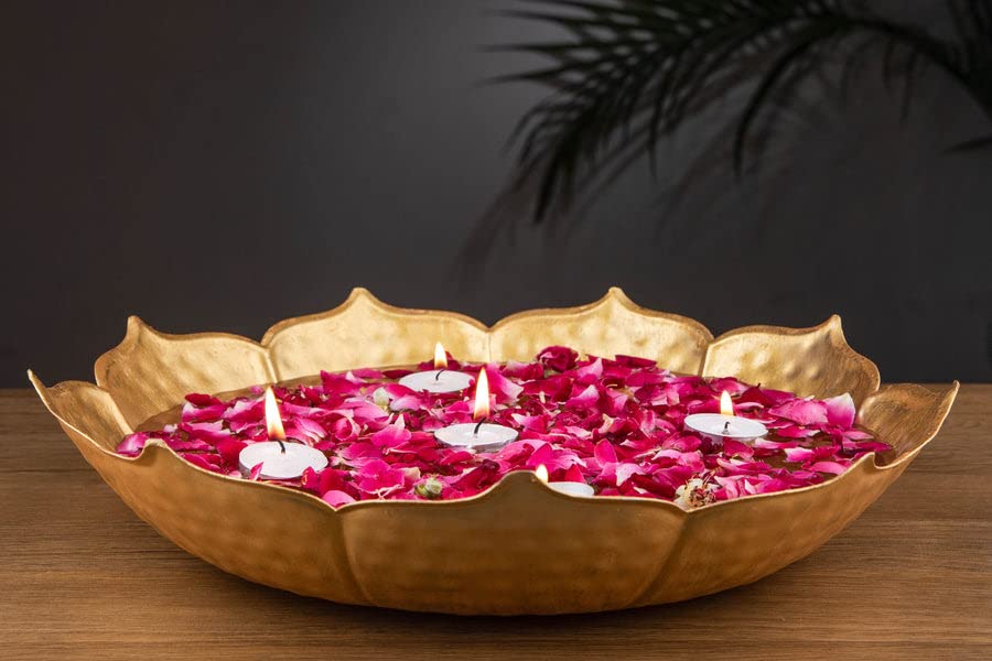 Antique Collection Traditional Lotus Urli Bowl Tealight Holder/Urli (Iron-14 Inches)